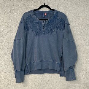 3559 Anthropologie Pilcro Pintuck Sweatshirt in Navy Blue Size L